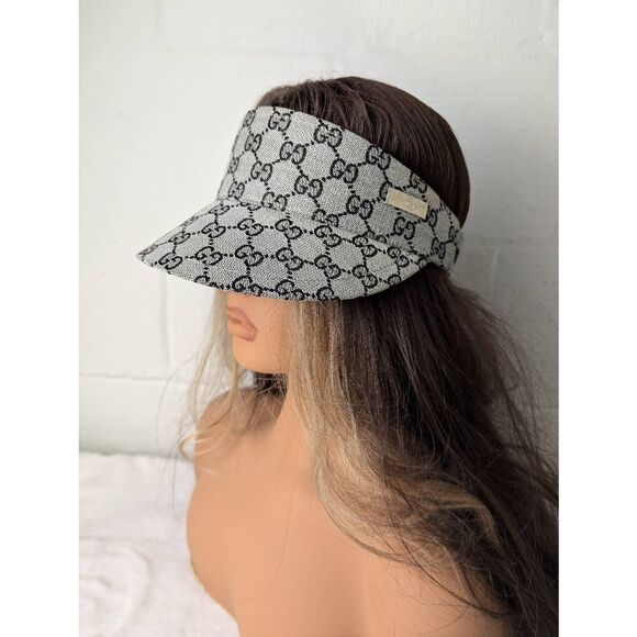 Gucci Sun Visor GG Logo Plate Hat Light Gray Black&Gray Strap Designer One Size - Picture 1 of 11